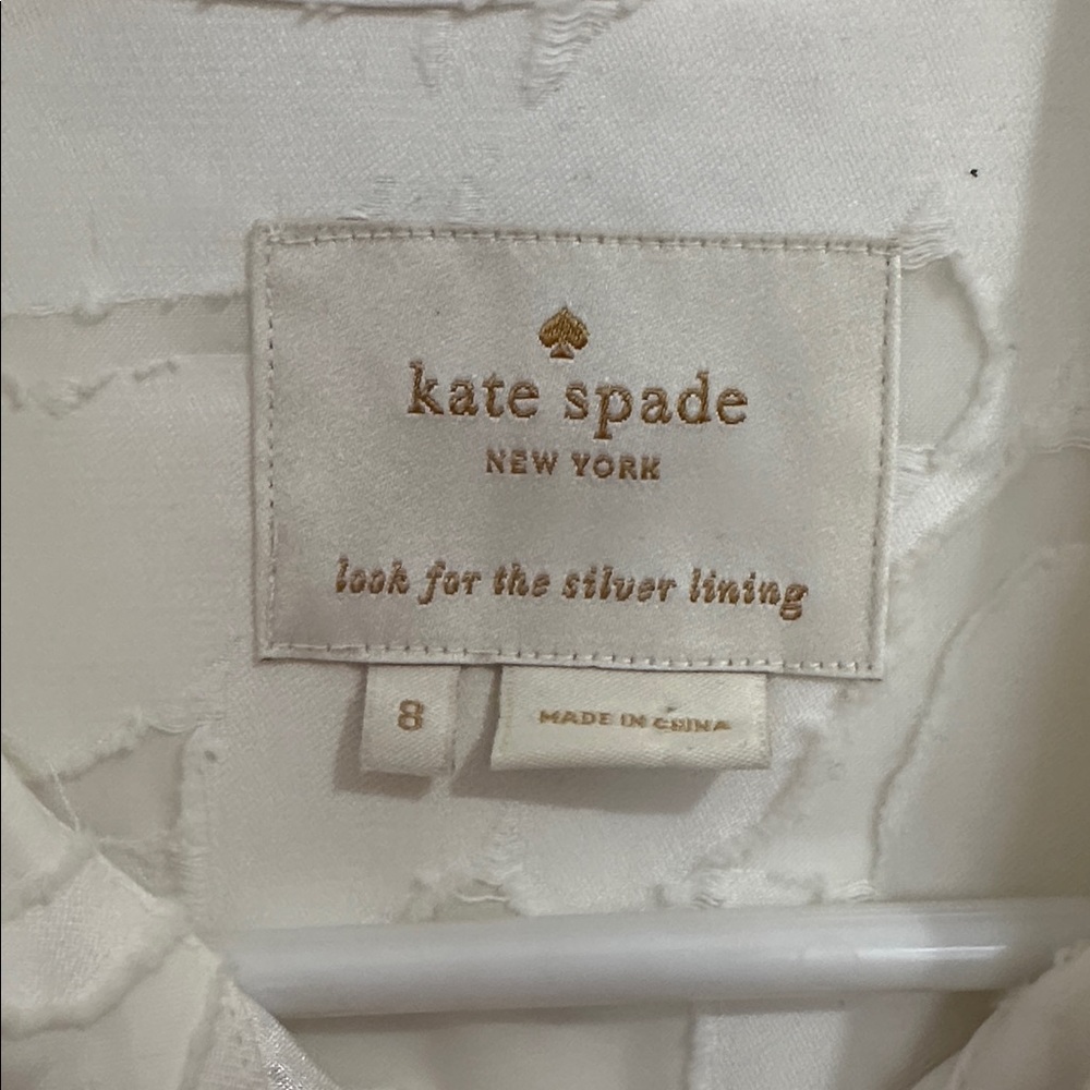 Kate Spade White Short-Sleeve Textured Floral Shirt Dress with Pockets Size 8 - Picture 2 of 7